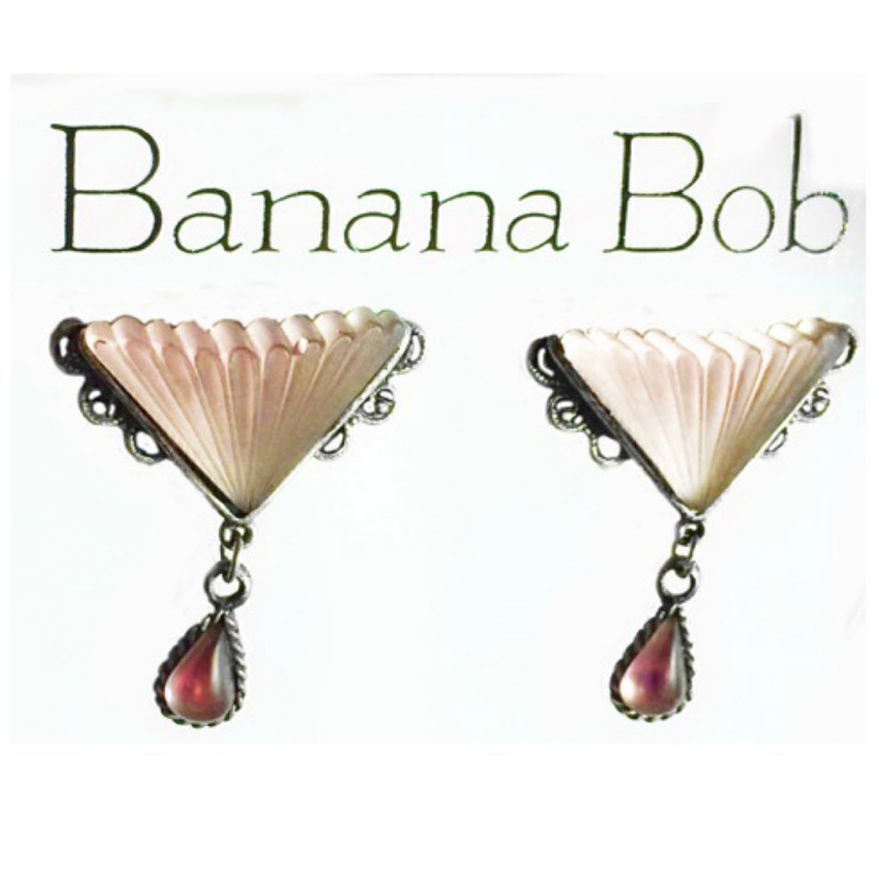 Banana Bob Art Deco Pink Glass Dangle Earrings New